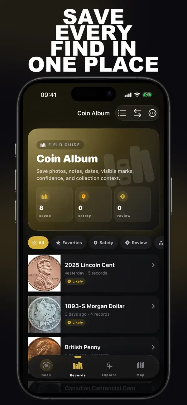 Saved coin album with photographed collection records