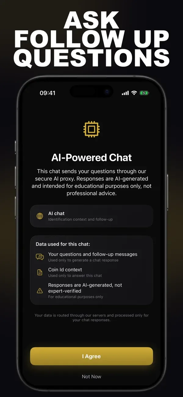 AI follow-up chat for questions about a saved coin record