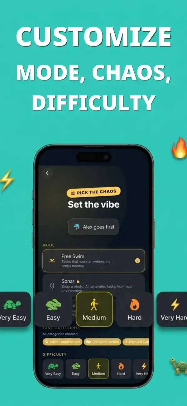 Party game setup and task selection