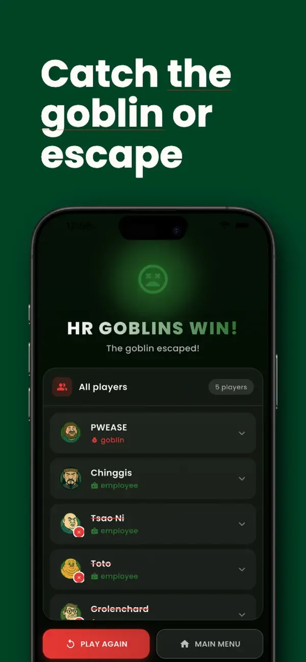 Round result showing whether the group caught the goblin