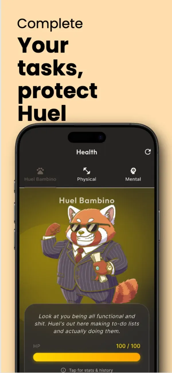 Huel companion progress screen tied to completed tasks