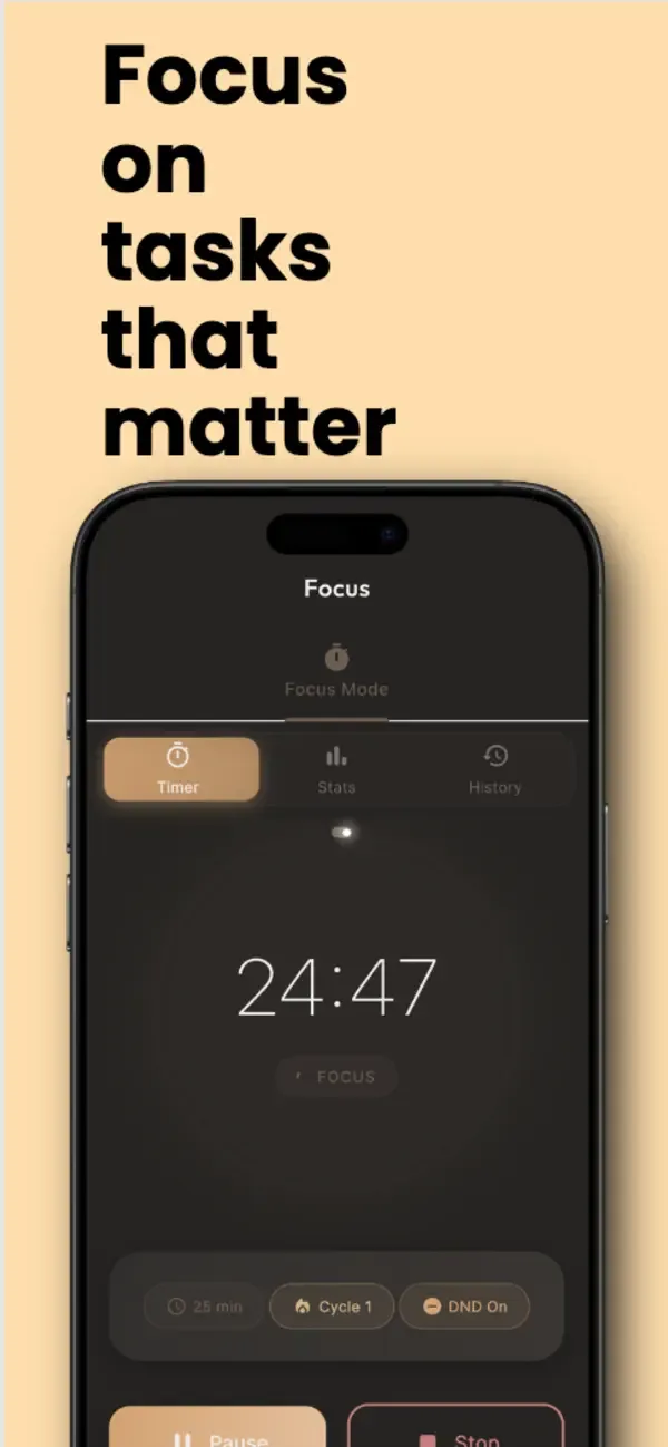 Focus timer for working on one selected task