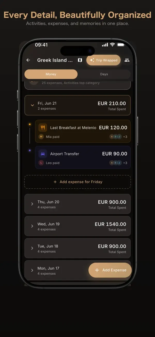 Shared trip overview with participants and key details